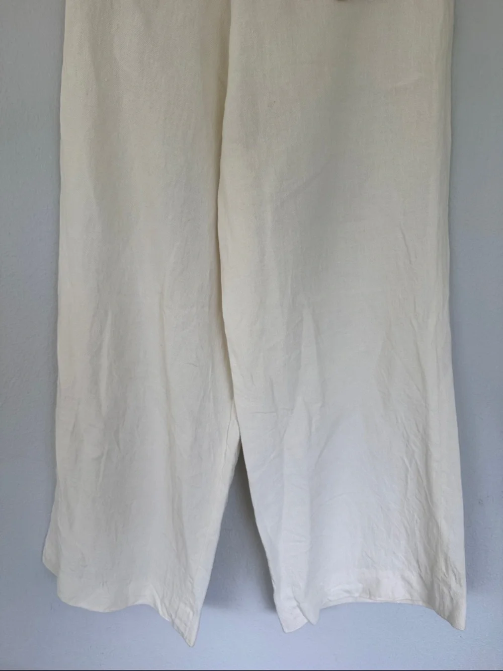 ZARA white high rise pleated wide leg linen blend crop pants size XS
